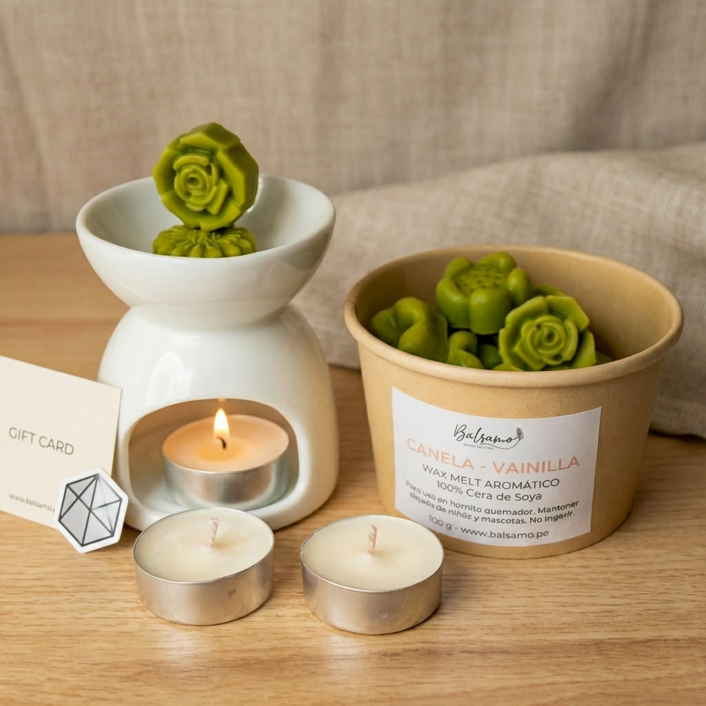 Pack Aromático Wax Melts + Horno Quemador + Tealight by Bálsamo - HAF Perú