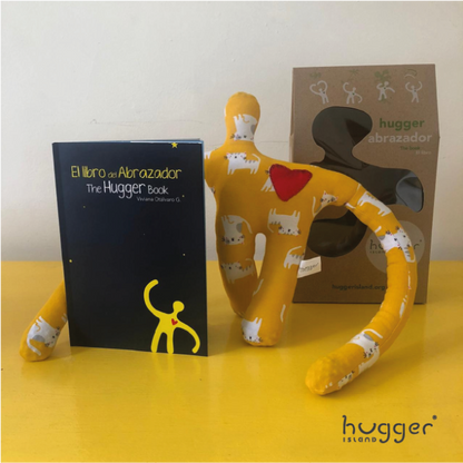 LIBRO "LA ISLA DE LOS ABRAZADORES" + ABRAZADOR (AMARILLO CON GATOS) by Hugger Island