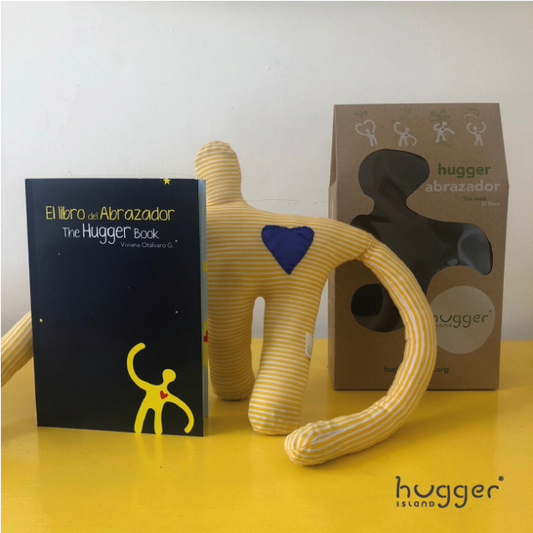 LIBRO "LA ISLA DE LOS ABRAZADORES" + ABRAZADOR (RAYAS AMARILLO) by Hugger Island