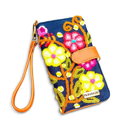 PORTA CELULAR BILLETERA JEAN BORDADO CON CUERO by Runakay - HAF Perú