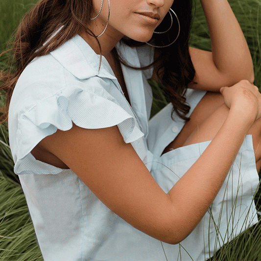 VESTIDO CAMISERO M/CERO RAYAS CELESTES by Zunica - HAF Perú